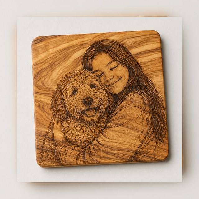 Personalised engraved olive wood coaster