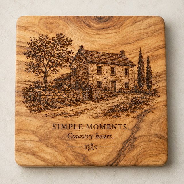 Second unique personalised olive wood coaster